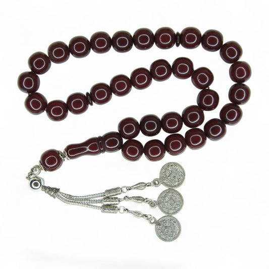 Exklusive Faturan Osmanische Katalin Bakalite Gebetskette in Bordeaux – Antiker Stil, Seltenes Sammlerstück Handgefertigt