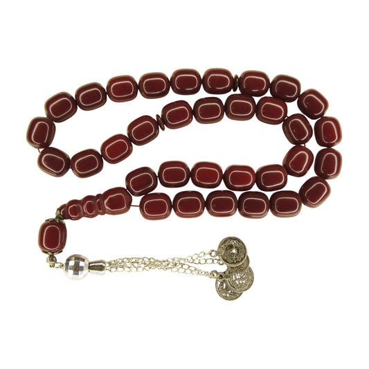 Exklusive Faturan Osmanische Katalin Bakalite Gebetskette in Bordeaux – Antiker Stil, Seltenes Sammlerstück Handgefertigt