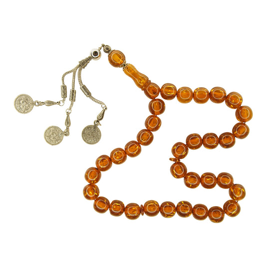 Exklusive Faturan Osmanische Biene Fossil  Gebetskette in Orange , Seltenes Sammlerstück Handgefertigt